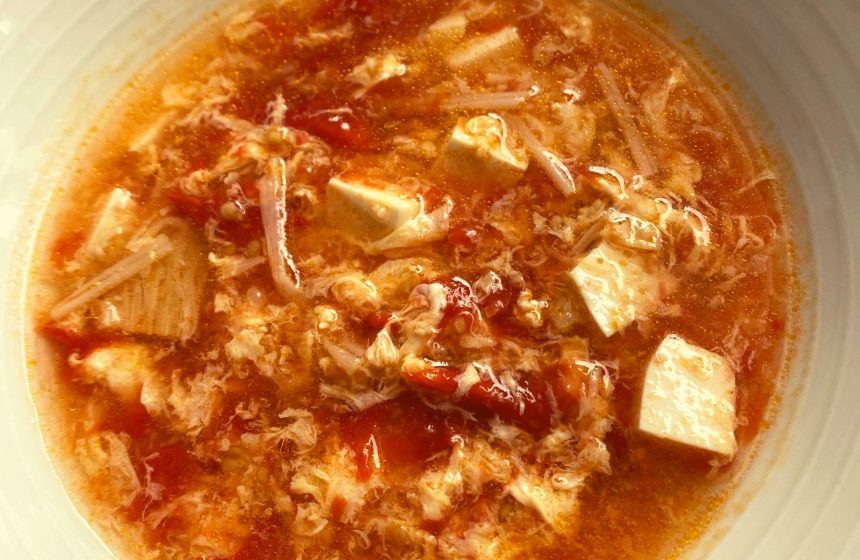 冷凍トマトの中華風スープ